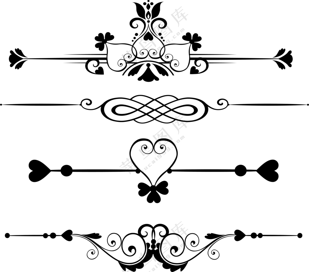 桃心花纹等图案分割线装饰免抠图片