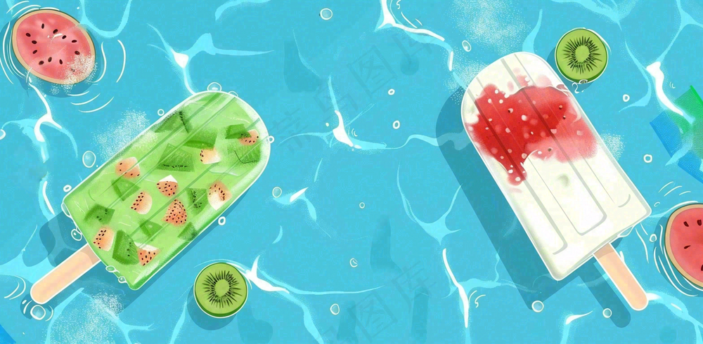 夏日游泳池冰淇淋凉爽立夏夏至小暑大暑插画背景