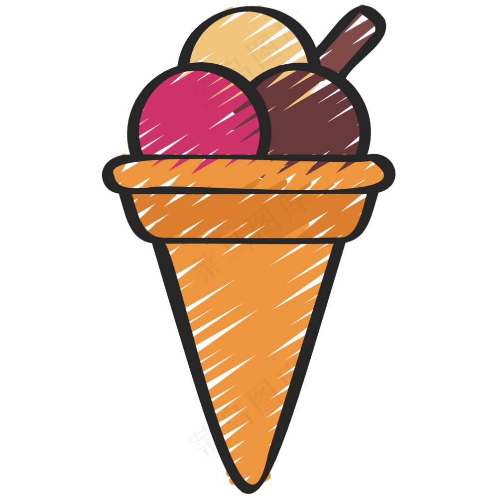 蛋筒冰淇淋 铅笔手绘图标icon