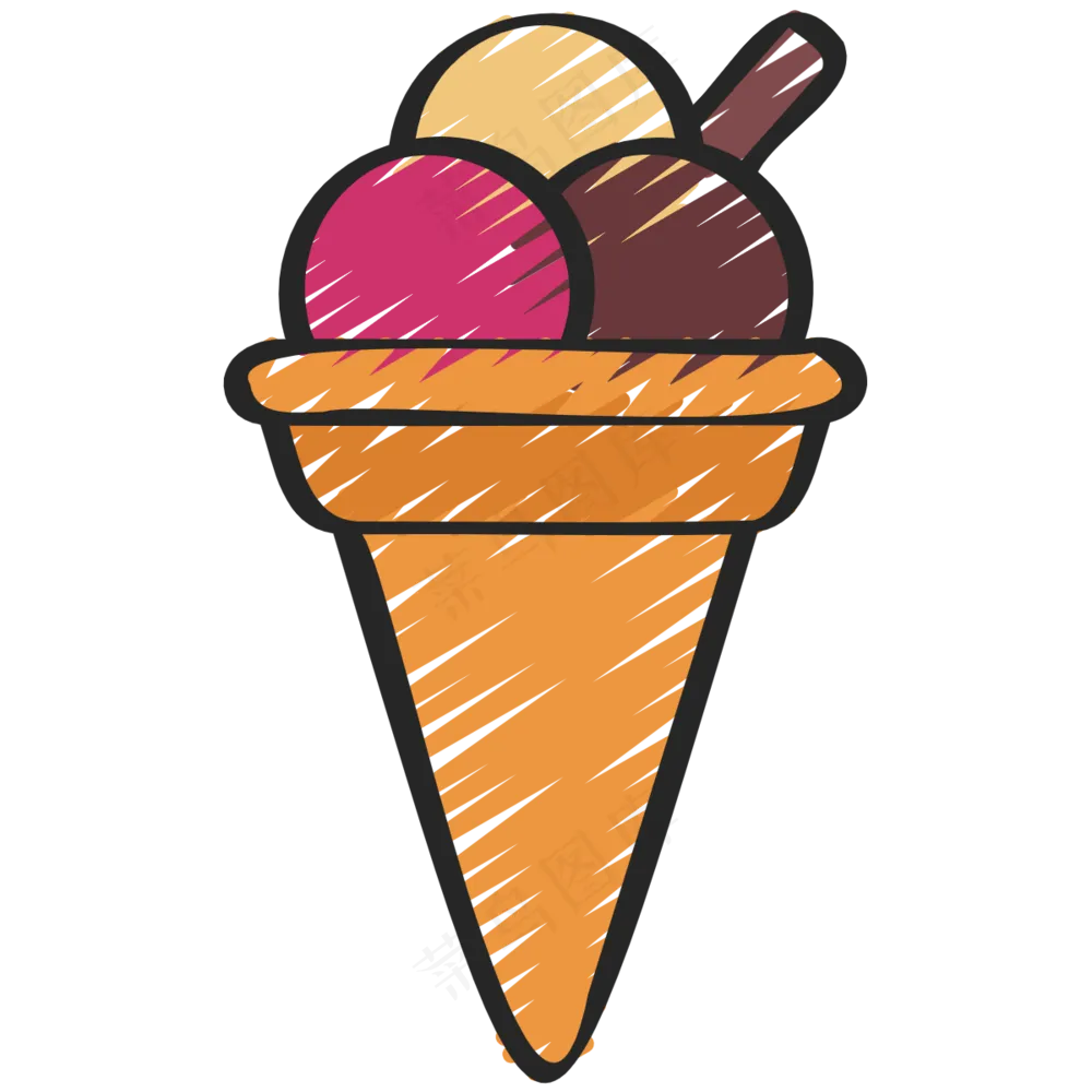 蛋筒冰淇淋 铅笔手绘图标icon