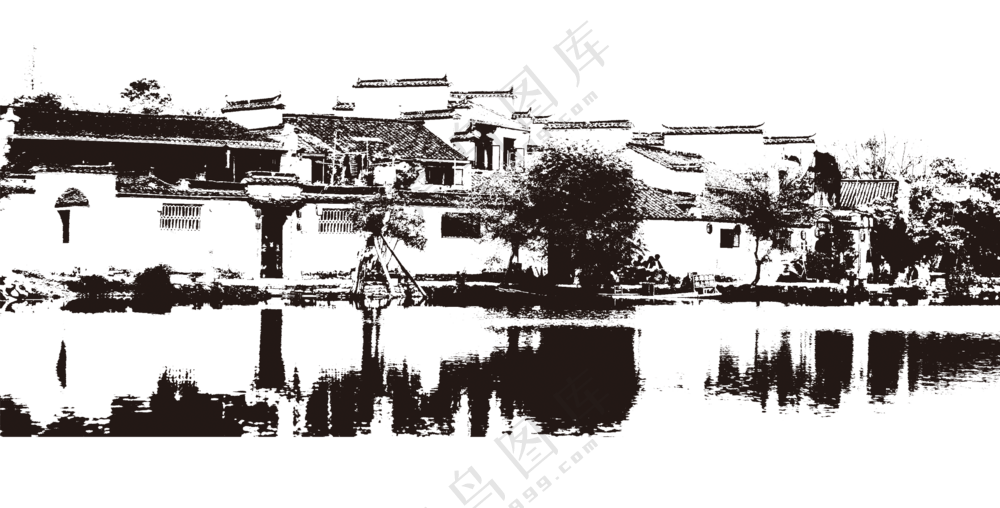 黑白影印效果房屋建筑免抠图片素材