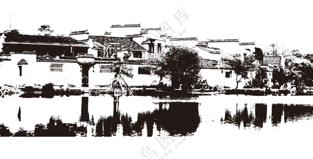 黑白影印效果房屋建筑免抠图片素材