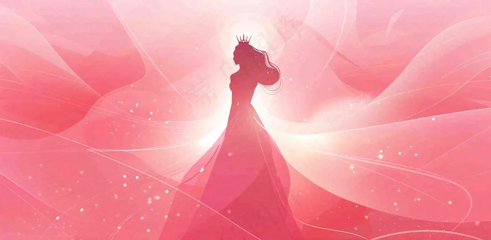 粉色女王女神女生节妇女节唯美插画背景