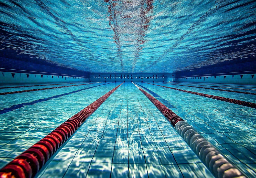 蓝色的游泳池水池摄影图