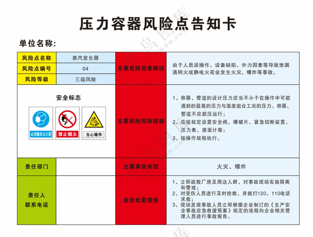 压力容器风险点告知卡