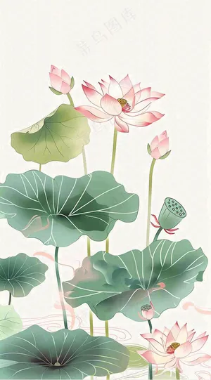 夏天荷花荷叶清凉小清新淡雅小暑大暑处暑插画背景