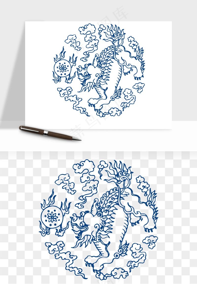 青花瓷花纹花卉图案png免抠