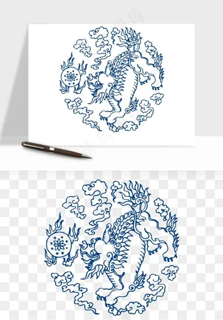 青花瓷花纹花卉图案png免抠