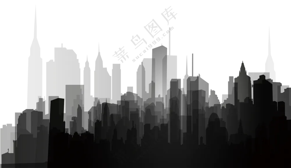 高楼拔地而起的大城市黑白免抠图片