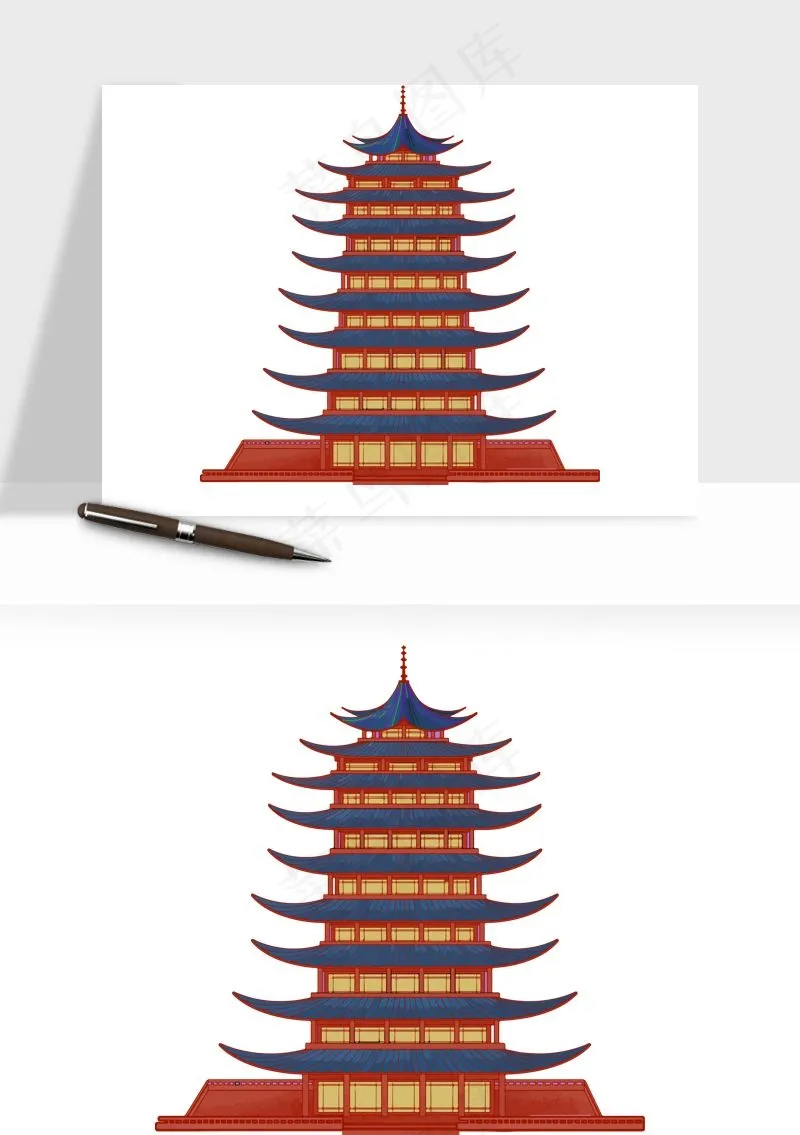 国潮风古建筑古楼古塔鼓楼ai,png免抠图