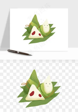 国潮粽子手绘肉粽png免抠