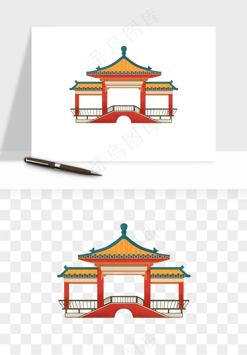 国潮风古建筑古楼古塔鼓楼psd,png免抠图(2000x2000)psd模版下载