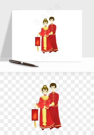 卡通中式婚礼新人png免抠