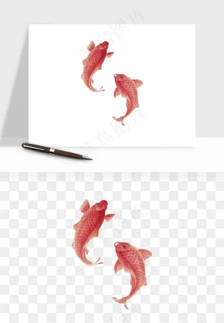锦鲤鱼手绘水墨png免抠
