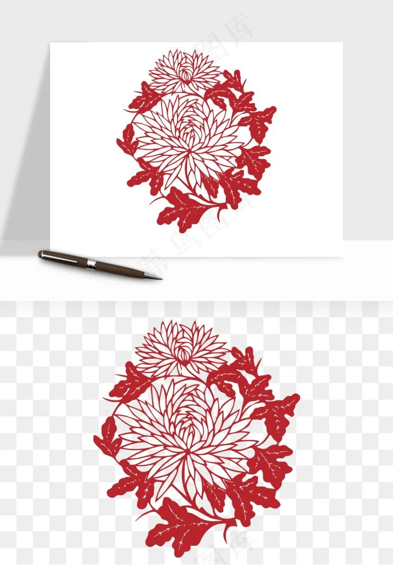 传统剪纸植物花卉png免抠