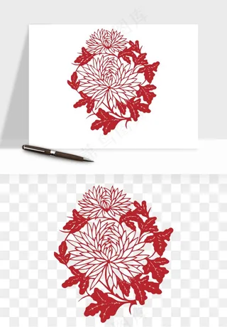 传统剪纸植物花卉png免抠