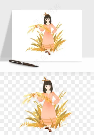 手绘节气人物插画png免抠