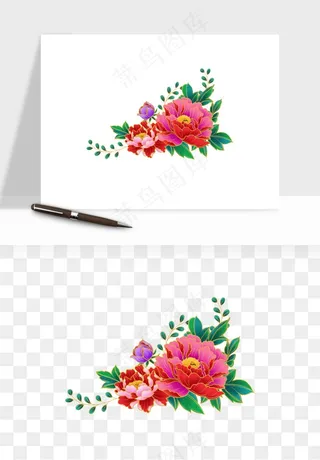 手绘国潮牡丹花花卉图案png免抠