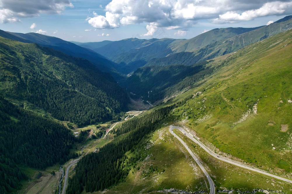 翠绿山谷中的蜿蜒道路