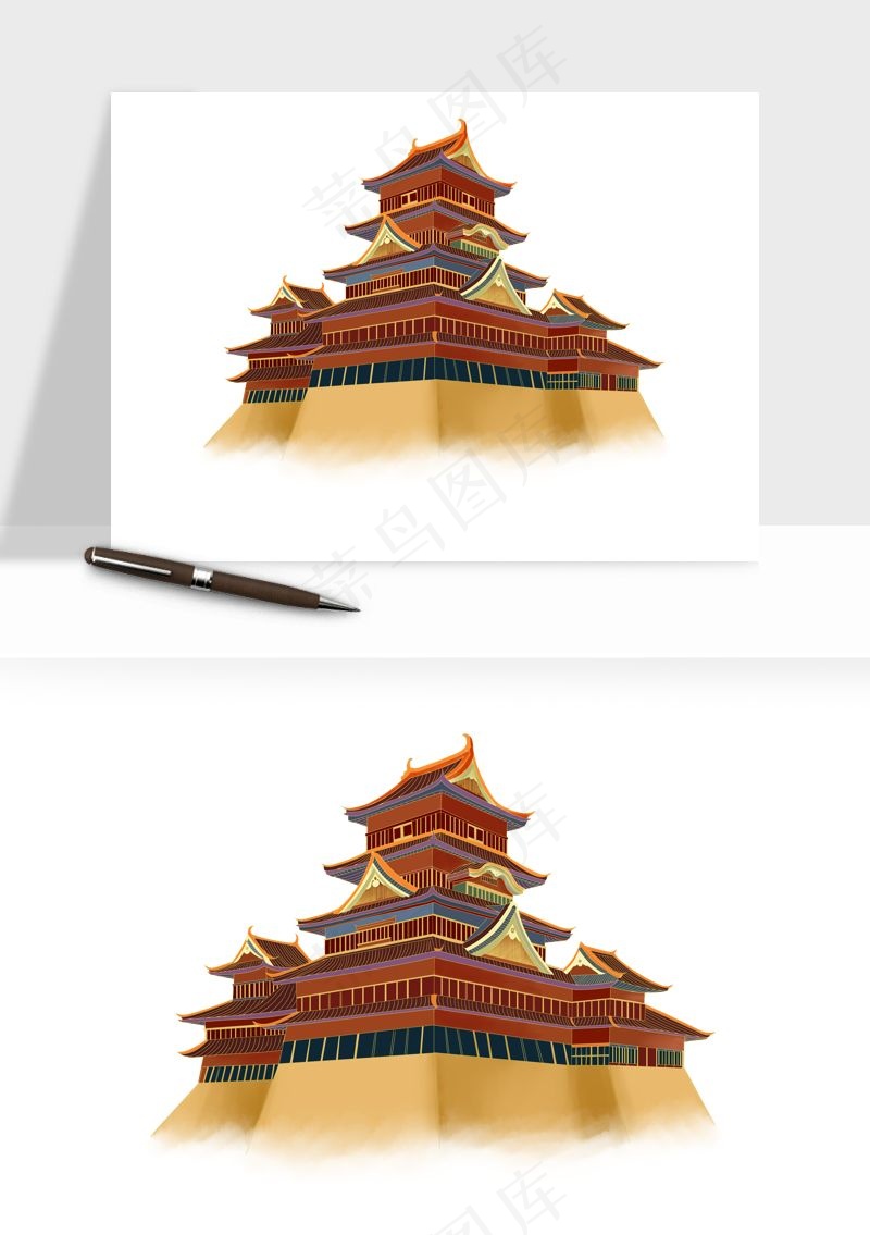 国潮风古建筑古楼古塔鼓楼psd,png免抠图