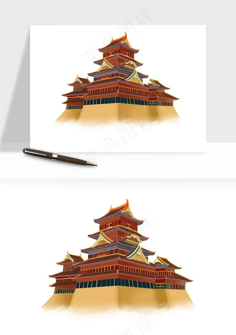 国潮风古建筑古楼古塔鼓楼psd,png免抠图