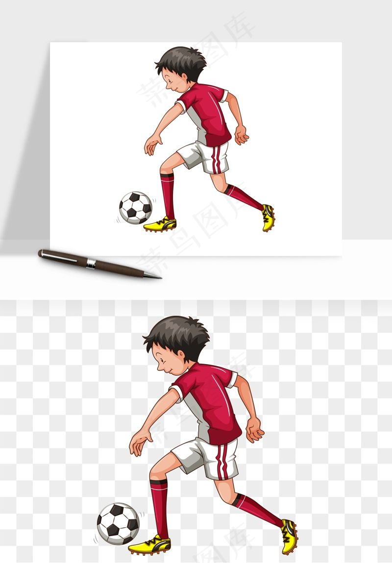 卡通踢足球男孩png免抠