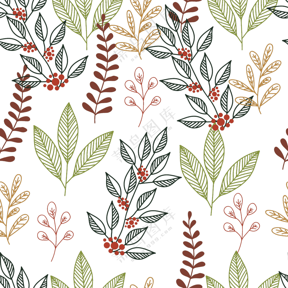 线描效果植物叶子无缝拼接免抠素材