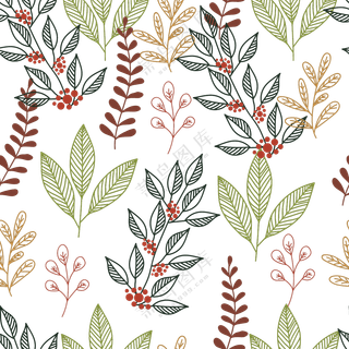 线描效果植物叶子无缝拼接免抠素材