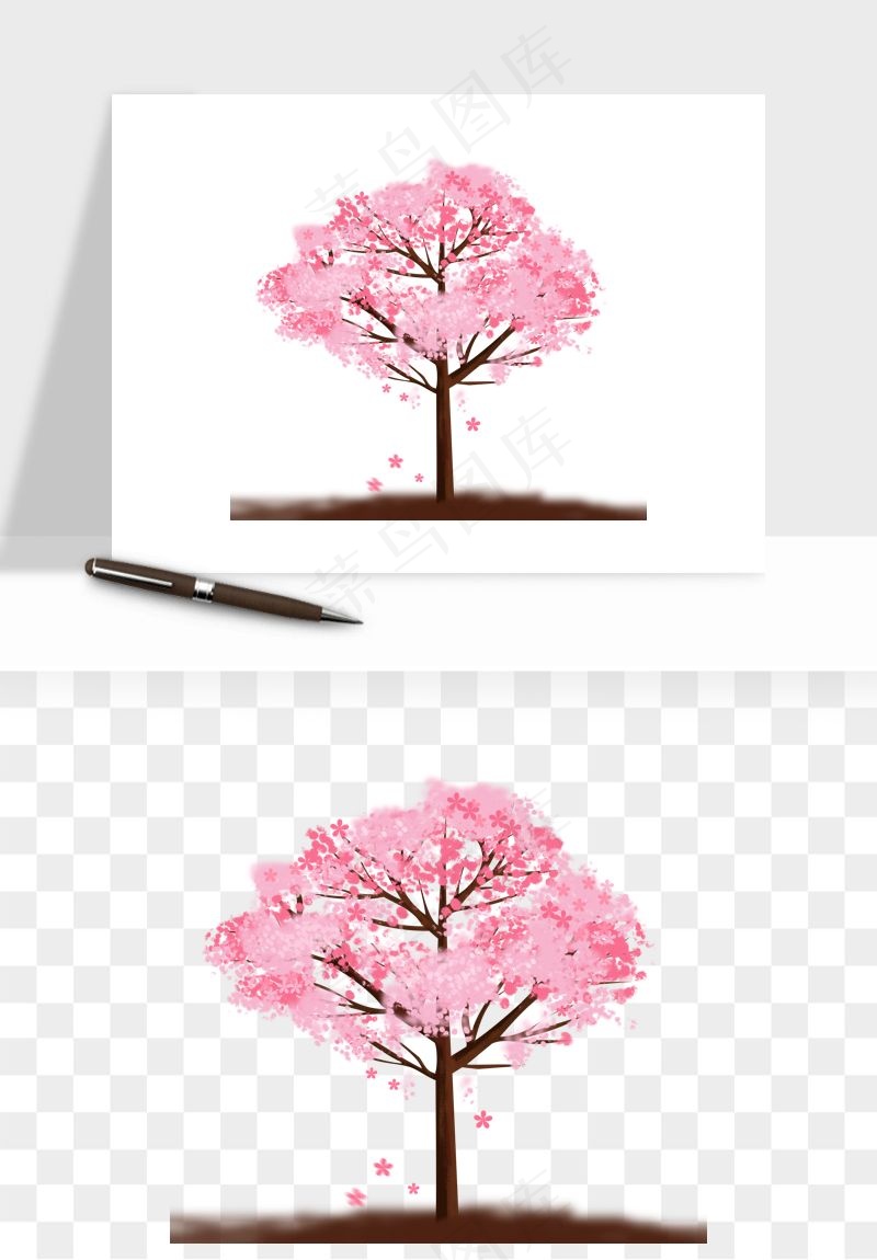 手绘樱花树png免抠