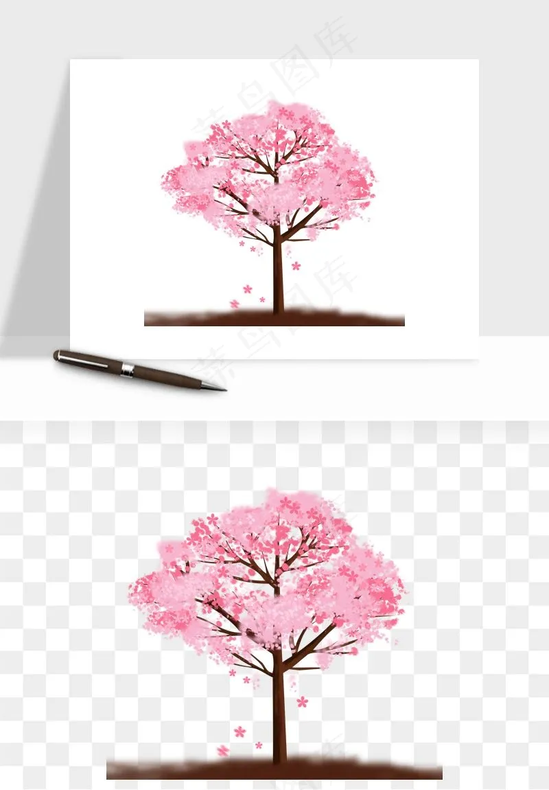 手绘樱花树png免抠