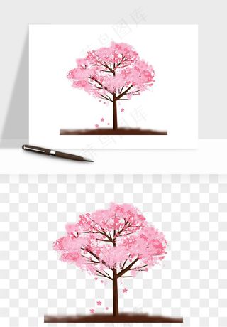 手绘樱花树png免抠