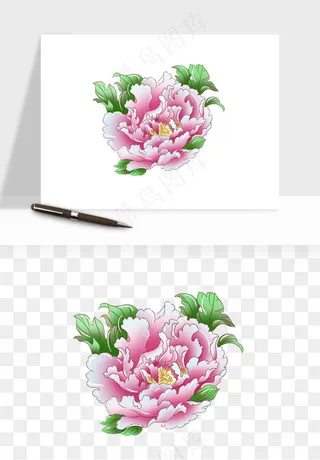 手绘国潮牡丹花花卉图案png免抠