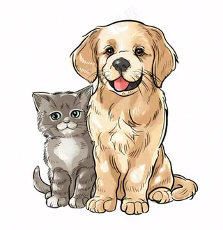 小狗小猫宠物动物卡通插画免抠