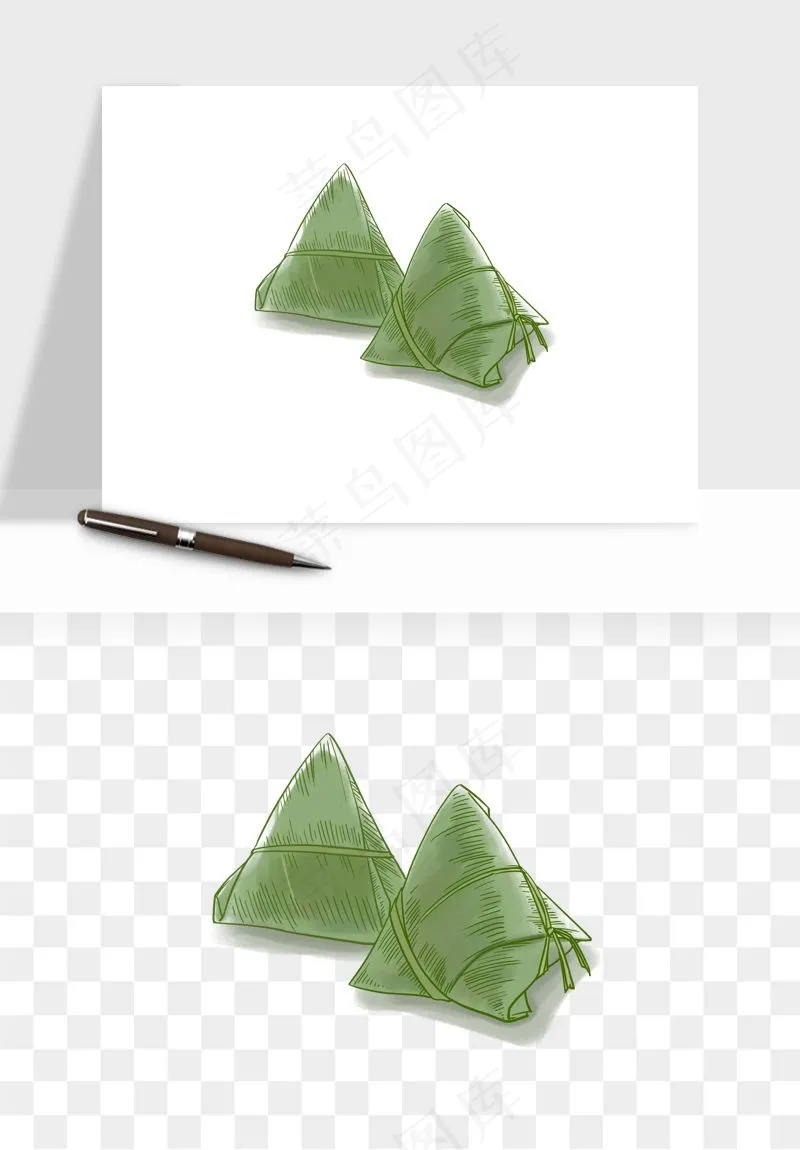 国潮粽子手绘肉粽png免抠