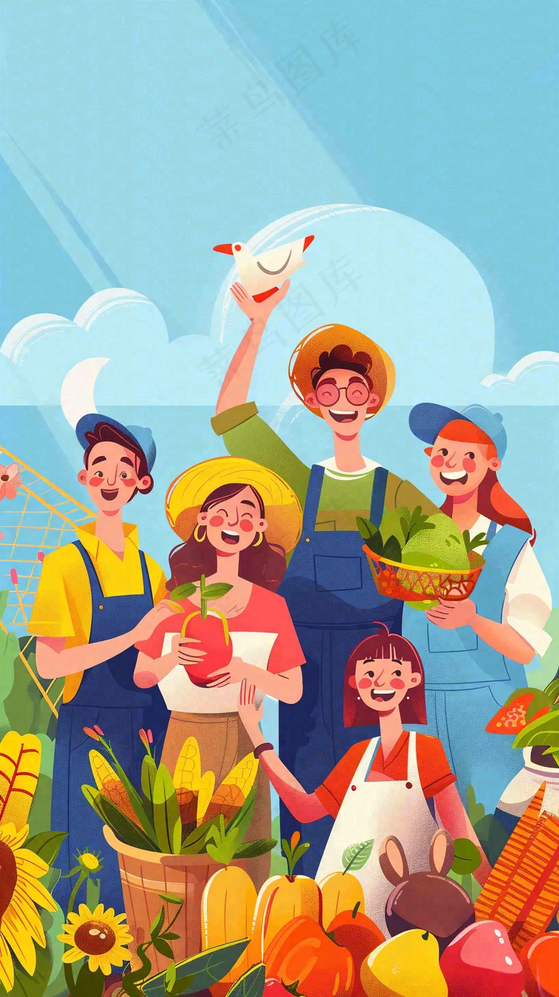 卡通插画劳动节职业人物形象插画背景