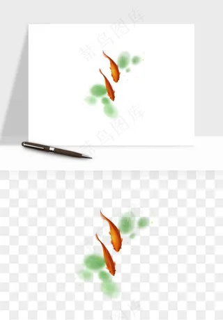 锦鲤鱼手绘水墨png免抠