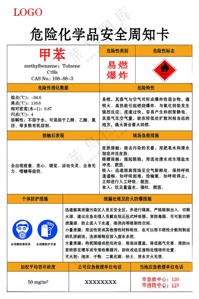 甲苯危险化学品安全周知卡危险化学品周知卡