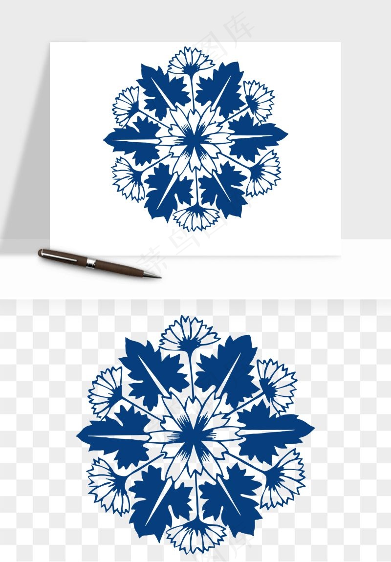 青花瓷花纹花卉图案png免抠