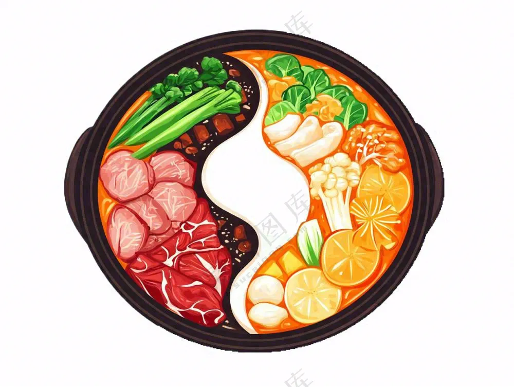鸳鸯火锅美食插画免抠