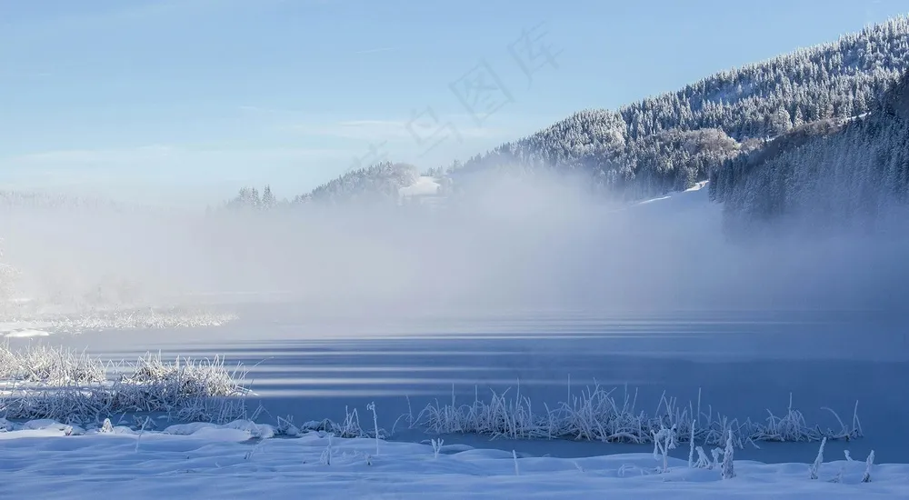 雪域孤境蓝冰画卷·冬日静谧·蓝白装饰