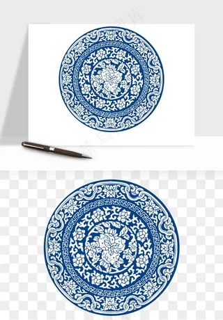 青花瓷花纹花卉图案png免抠