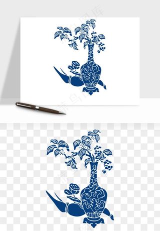 青花瓷花纹花卉图案png免抠