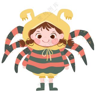 万圣节穿蜘蛛服可爱女孩儿童节日装扮卡通插画