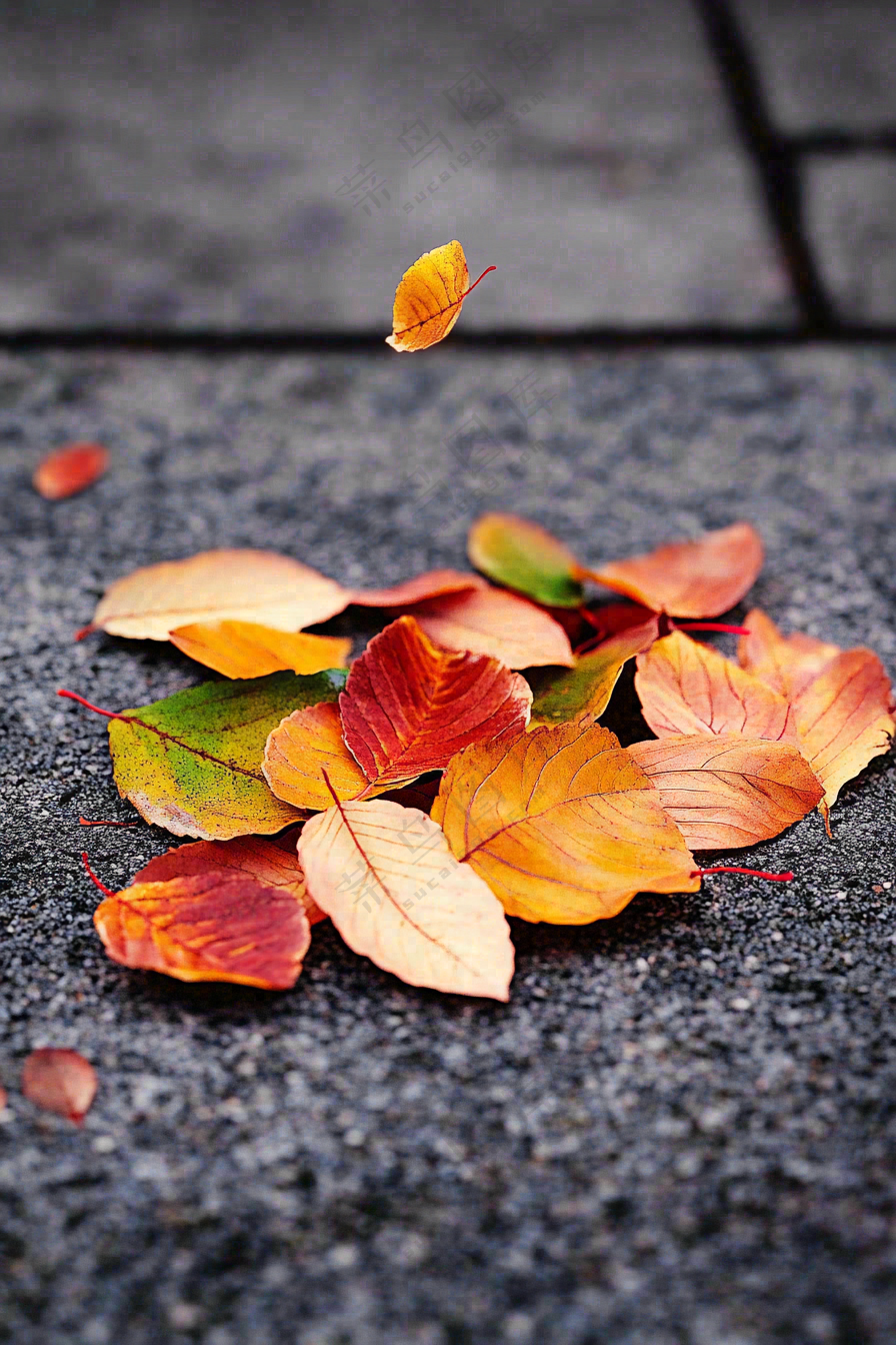 秋天道路上的落叶秋分摄影图