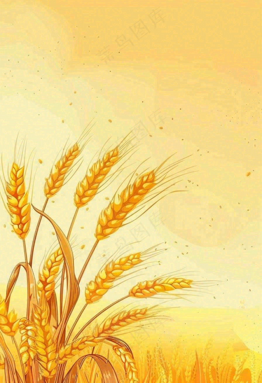 农田里金黄的麦穗稻穗收成卡通插画芒种世界粮食日插画背景