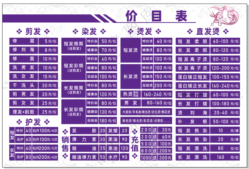 理发店价目表