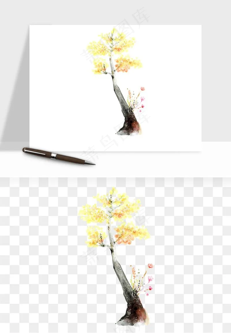 水彩手绘树木png免抠