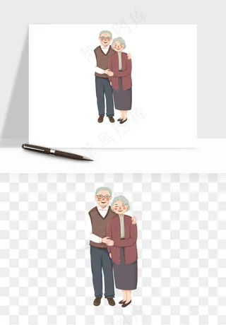 手绘老人陪伴png免抠