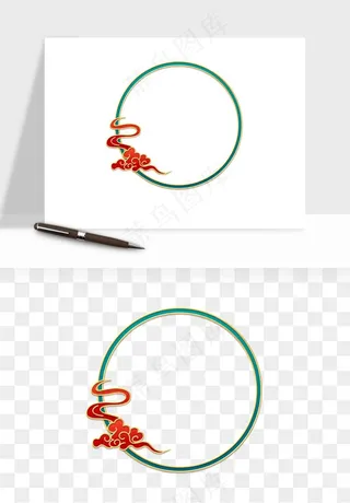 国潮风祥云浪花圆形矩形边框png免抠