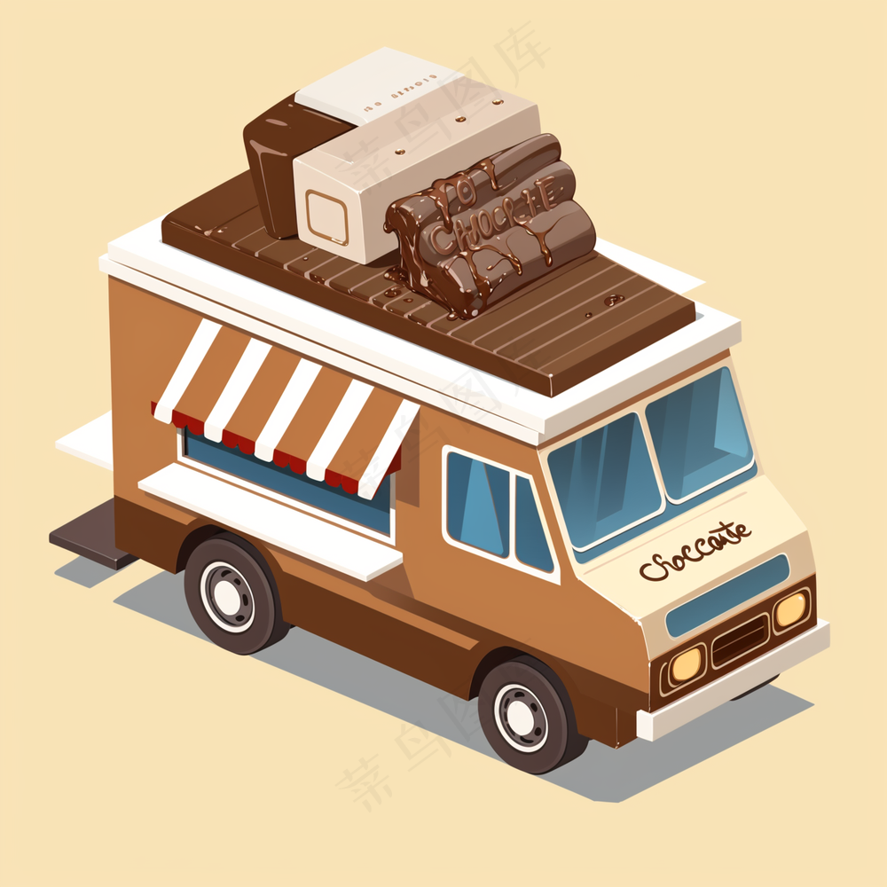 巧克力售卖车 餐车 2.5D扁平插画